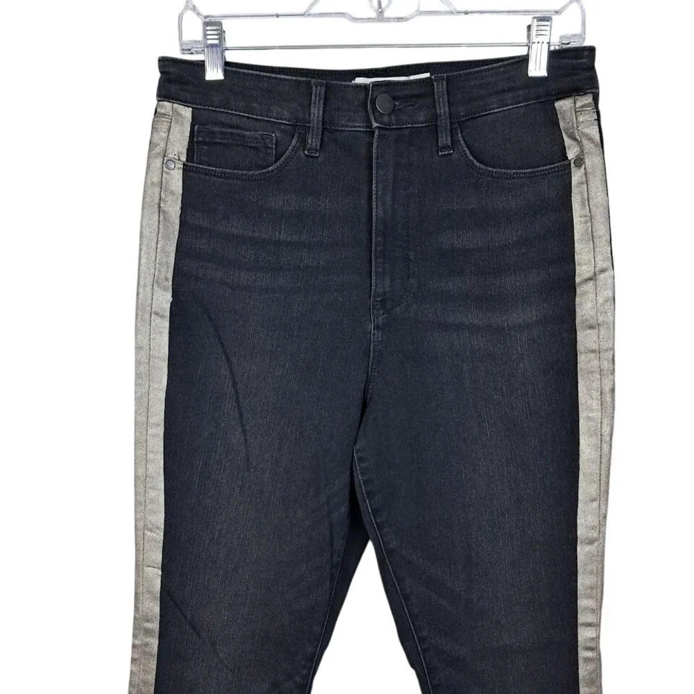 ATHLETA 10 Black Sculptek Metallic Stripe Jeans‎ Ultra High Rise Skinny Stretch